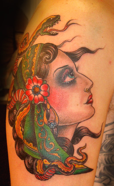 gypsy girl tattoo. big gypsy girl head I did.